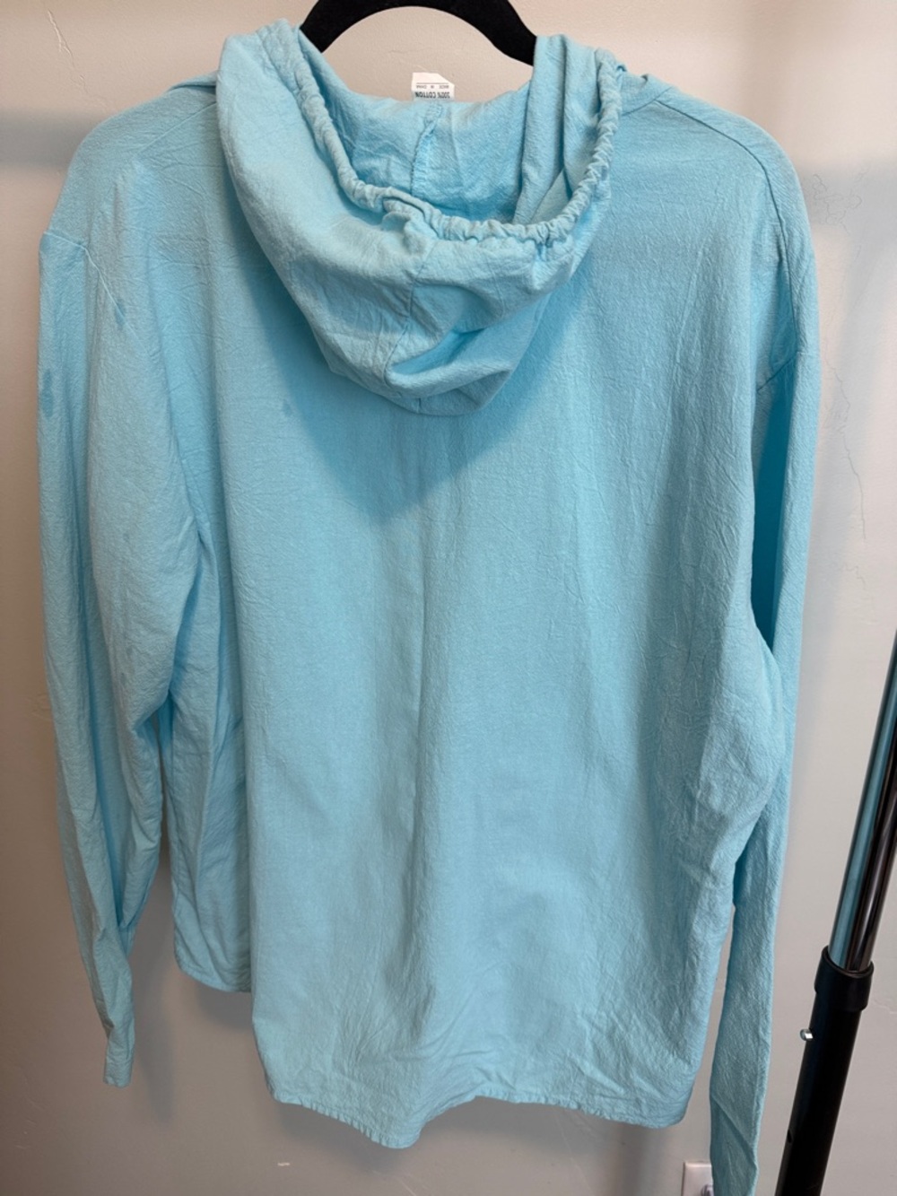 Men's Light Blue Casual Hooded Button-Down Shirt